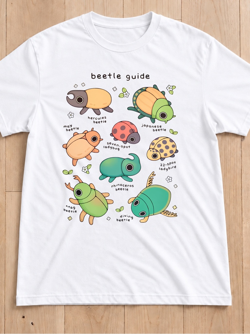 Gildan White Beetle Guide Graphic Tee, Cute Bug Tee